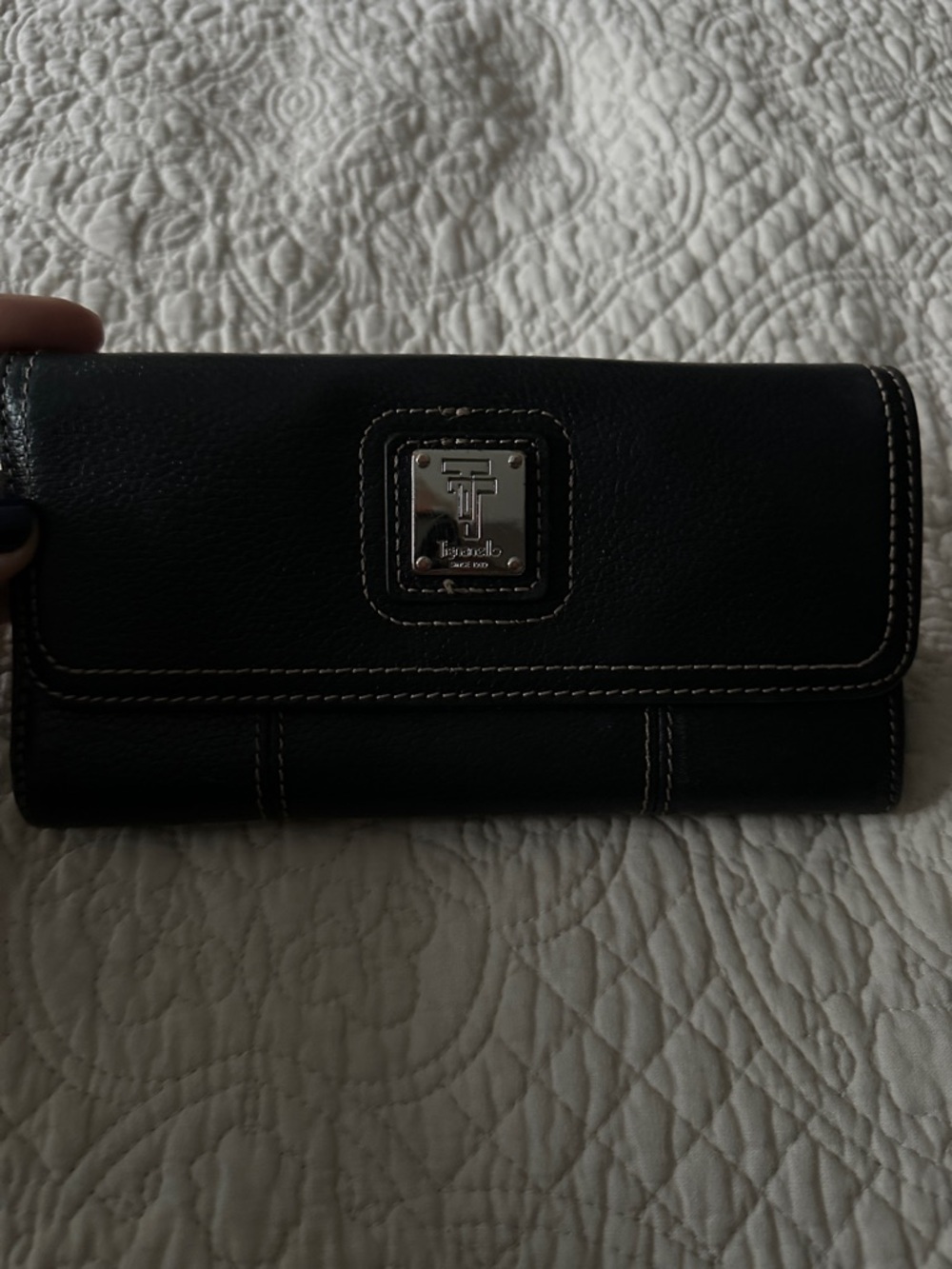 Tignanello Black Wallet with Silver Logo Plate